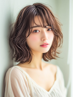 ミディアムボブ　小顔矯正立体カット 優しいブラウンカラー 