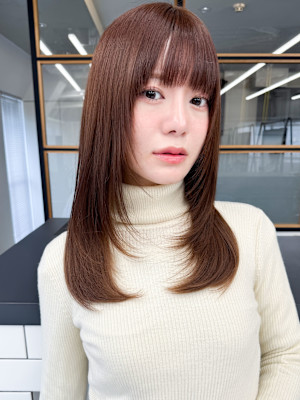 韓国風くびれヘア◎小顔前髪カット透明感カラーベージュカラー