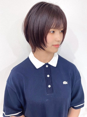 顔周りカット レイヤーカット ボブレイヤー レッドブラウン 