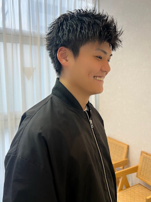 ブルーブラック　フェザーパーマ　サーフカール　センターパート