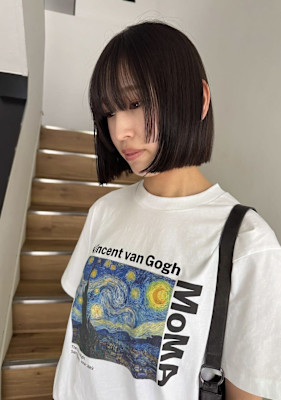 切りっぱなしボブ丸くないボブミニボブ髪質改善アッシュブラック