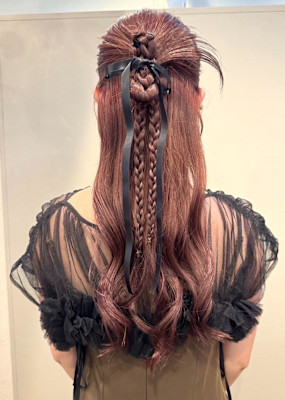 #三つ編みアレンジ　#リボンアレンジ　#カチモリヘア