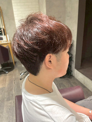 レッドブラウンツーブロックショート