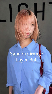 サーモンオレンジ/レイヤーボブ/ハッシュカット