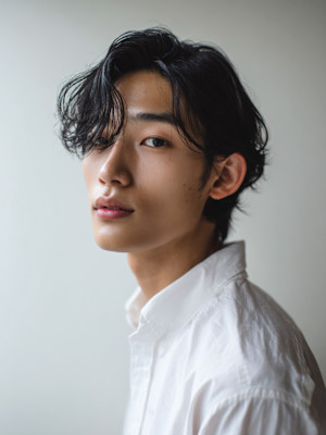 濡れ感×無造作センターパートパーマ　