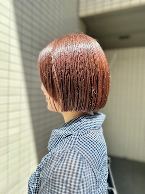 ボブカット/切りっぱなしボブ/オレンジカラー/ブリーチなし/