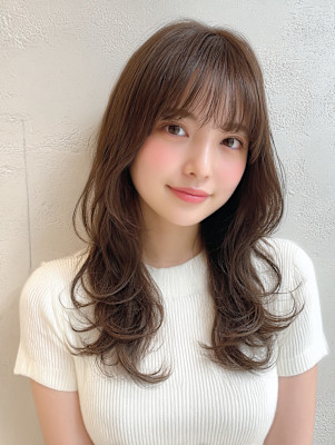 セミロング 顔周りカット グレージュ 透明感カラー  20代