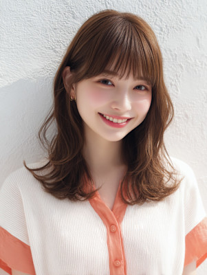 セミロング レイヤーカット 顔周りカット ベージュ 透明感