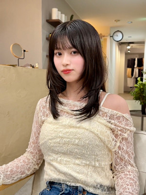 ★夏韓国ヘアハッシュカットレイヤーカット前髪顔周りくびれヘア