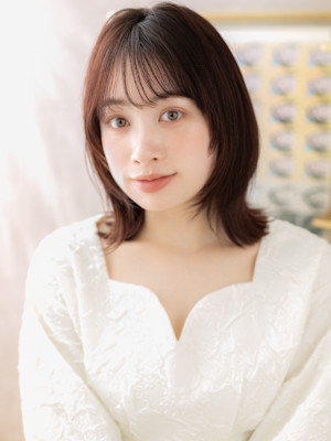 顔周りレイヤーカット韓国風小顔ウルフボブ　姫カットレイヤー