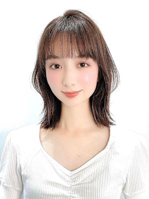 くびれミディココアベージュツヤオレンジ透明感20代透け感バン