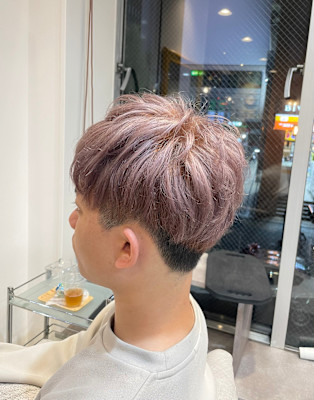 メンズショートマッシュ×ダブルカラーピンク