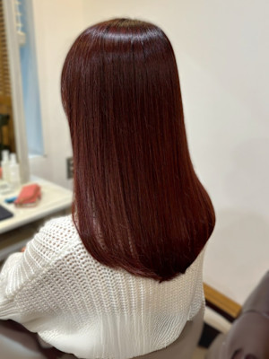 チェリーブラウン ブリーチなしダブルカラー 艶髪 ストレート