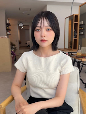 ★韓国ヘアタッセルボブ前髪顔周り黒髪縮毛矯正