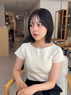 ★韓国ヘアタッセルボブ前髪顔周り黒髪縮毛矯正
