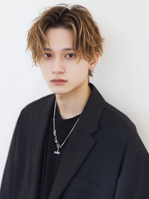 センターパート マッシュ ブリーチカラー ハイライト 20代