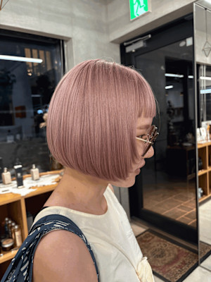 ボブ/ブリーチカラー/ピンクベージュ