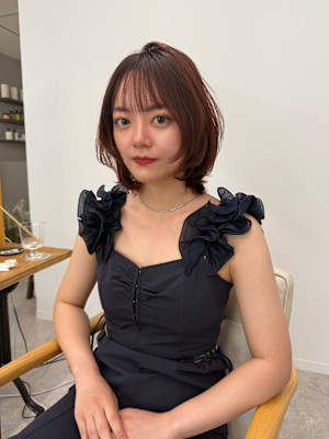 ★夏韓国ウルフ/ミディアムレイヤーカット/オレンジ暖色