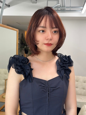 ★夏韓国ウルフ/ミディアムレイヤーカット/オレンジ暖色