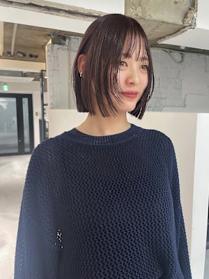 レイヤーボブ切りっぱなしボブフェイスレイヤーピンクブラウン