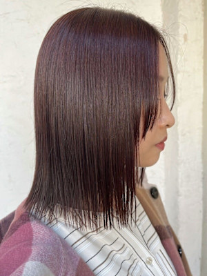 カシスブラウン 外ハネボブ 髪質改善トリートメント 艶髪