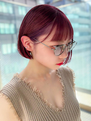 大人モード&コンパクトボブ/オン眉/ハイトーン/ローズピンク