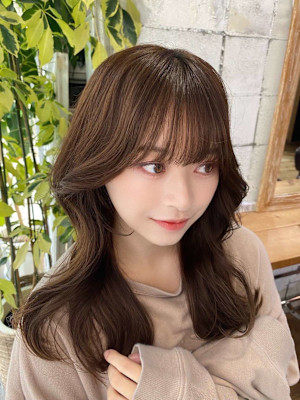 ★韓国ヘアくびれヘア前髪顔周りベージュ