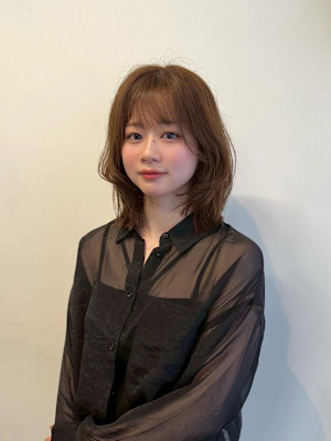 ★韓国ヘアレイヤーボブ前髪顔周りヘーゼルベージュ