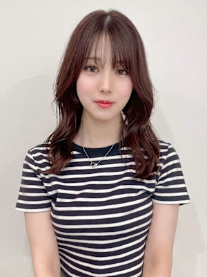 顔周りカット 韓国風 ブラウンベージュ くびれヘア 髪質改善