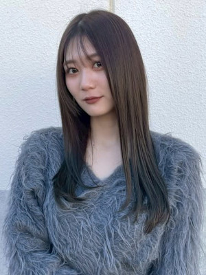 髪質改善 艶髪 ロングレイヤー アッシュブラウン 縮毛矯正 