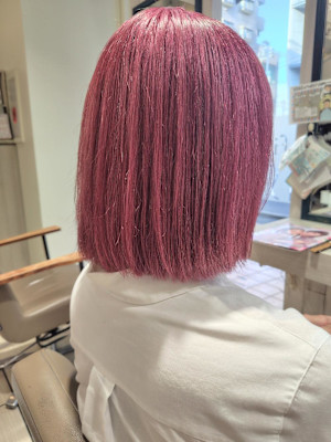 ボブ/白髪100%/ピンクカラー