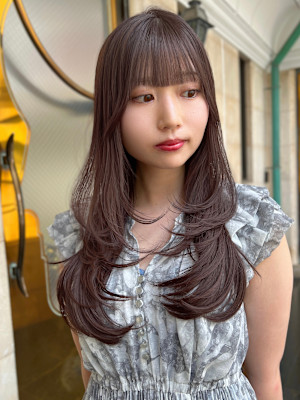 レイヤーワンホン韓国ハッシュカットグレージュ髪質改善