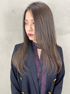 王道美髪ストレート/レイヤーカット／柔らかグレージュ
