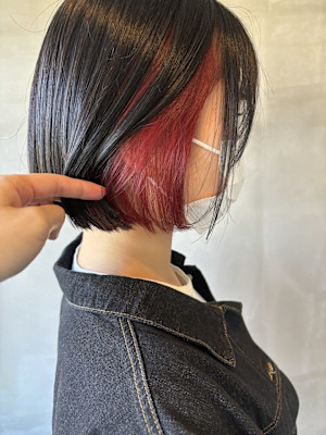 (阿部)ピアスカラーレッド‪‪‪✕‬‪‪ボブ