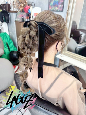 【ヘアセット】ボリューム編みおろし×ベルベットリボン 