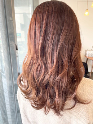 大人可愛いピンクブラウン/ミディアム/ウェーブカール
