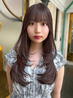 レイヤーワンホン韓国ハッシュカットグレージュ髪質改善