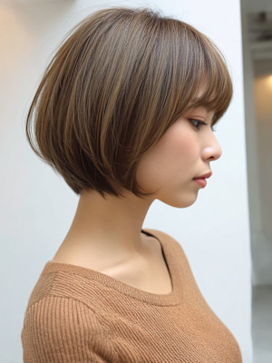 ボブ 丸みショート ひし形ショート オリーブベージュ 透明感