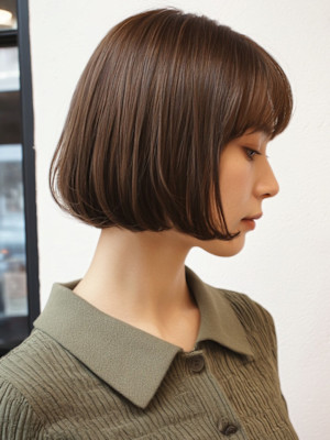 丸みショート ボブ ひし形ショート マロンブラウン 丸みボブ