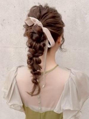 #ベルベットリボン　#編みおろしヘアアレンジ