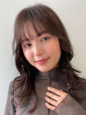 ミディアムボブ/面長/前髪あり/絶壁解消/30代/40代