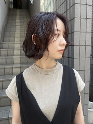 パーマ/ボブ/30代/外ハネ