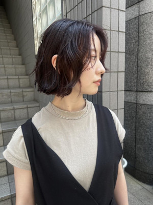 パーマ/ボブ/30代/外ハネ
