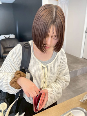 透明感カラーベージュレイヤーボブ＊ブリーチなし初カラー