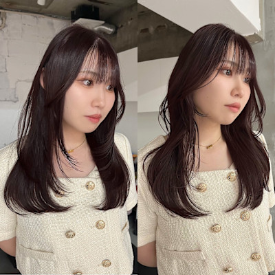 ミディアムレイヤーワンカールくびれヘア艶髪暖色