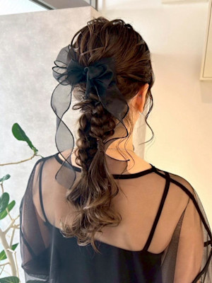 （nanaka）ブライダルフォトヘアセット/リボン編みおろし