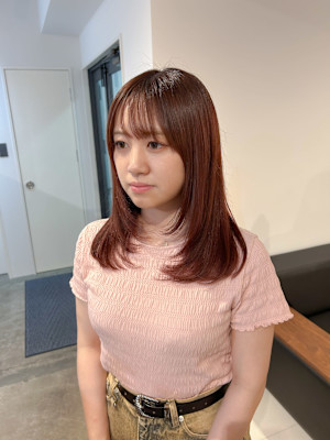 超高濃度水素ケアカラー/レイヤーカット/チェリーレッド