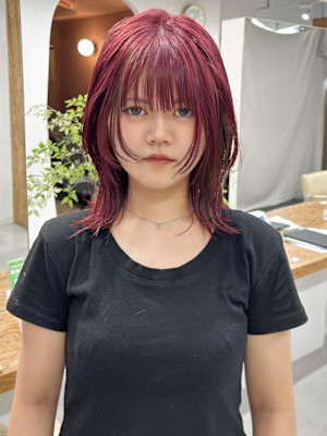 hinari/ワインレッド/ケアブリーチ/レイヤーカット