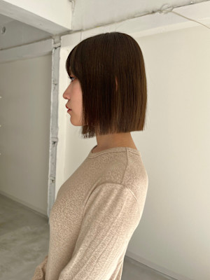 ボブ韓国ボブ切りっぱなしボブ透明感たっぷりオリーブベージュ
