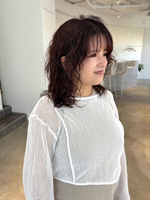 ピンクオレンジカラー×パーマ